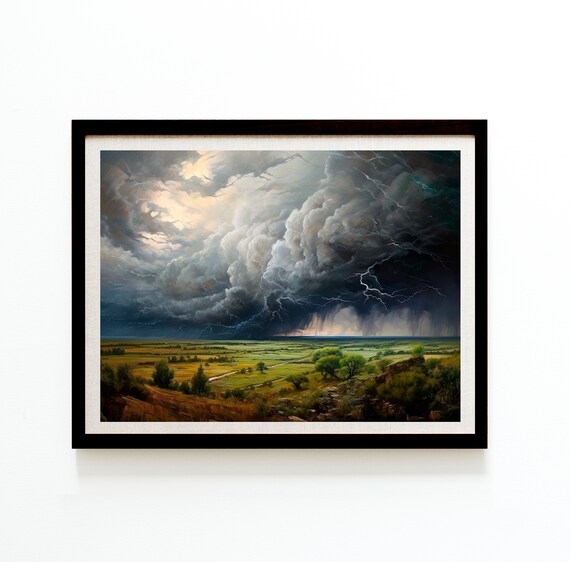 Dramatic Thunderstorm Lightning Over Open Plains Nature Sky Poster