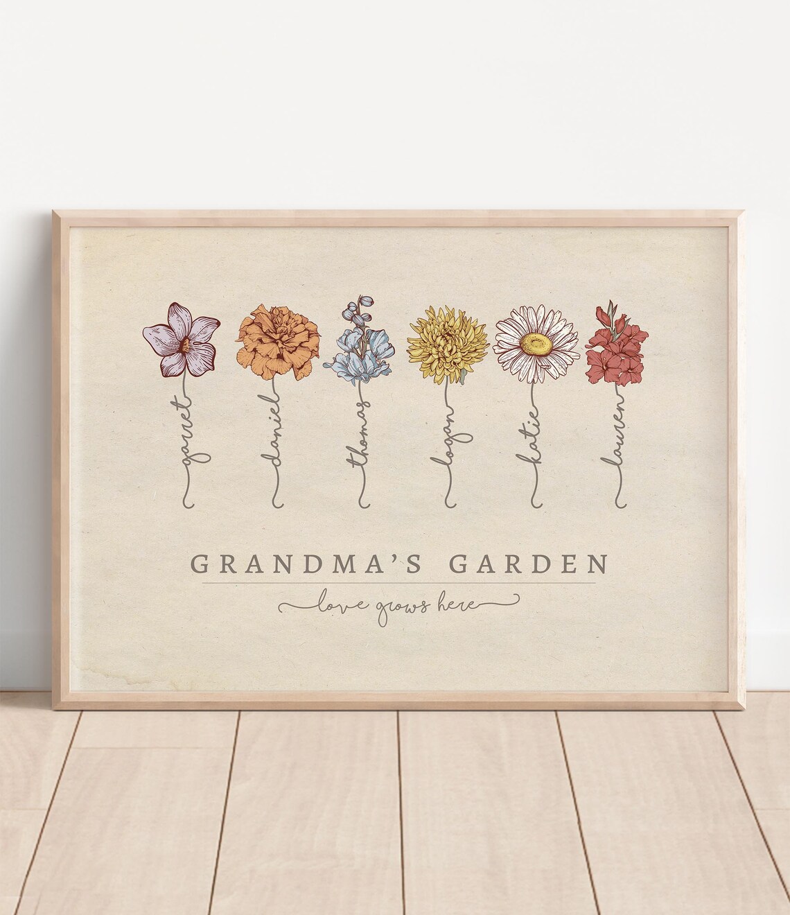 Personalized Grandma's Garden Birth Month Flower Art Print