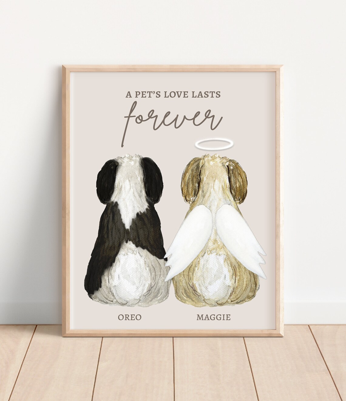Shih Tzu Angel Memorial Portrait Print with Two Dogs Tribute