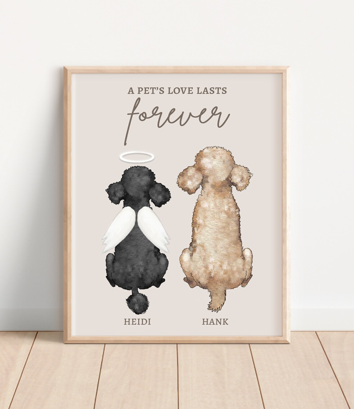 Poodle Angel Memorial Portrait Print with Two Dogs Tribute Art