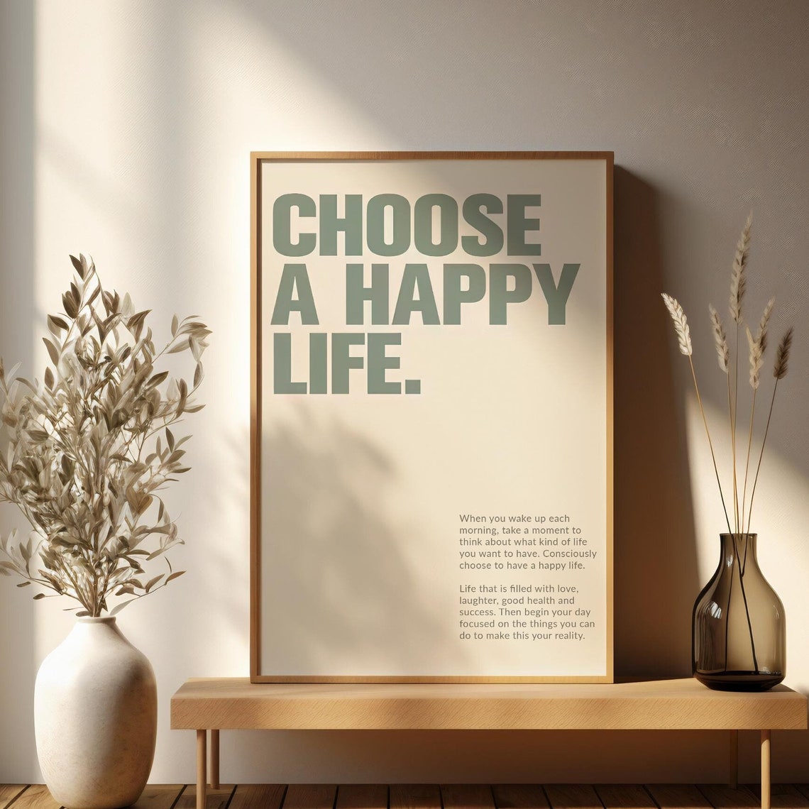 Choose a Happy Life Green Typography Positive Mindset Quote Poster - Image 3