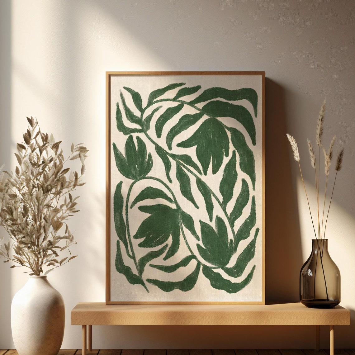 Textured Green Botanical Leaves Boho Botanical Wall Decor Art Print