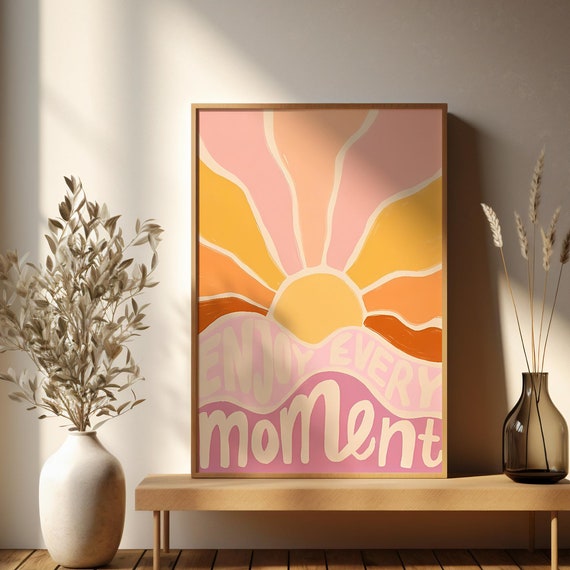 Colorful And Motivational Wall Art Enjoy Every Moment Written Abstract And Oil Paint Print Art Motivational Wall Art Pink Art