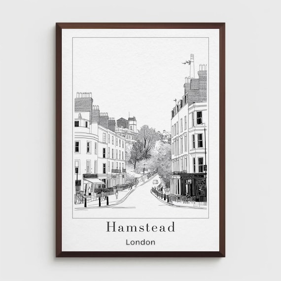 Hamstead London Black and White Fine Line City Street Art Print