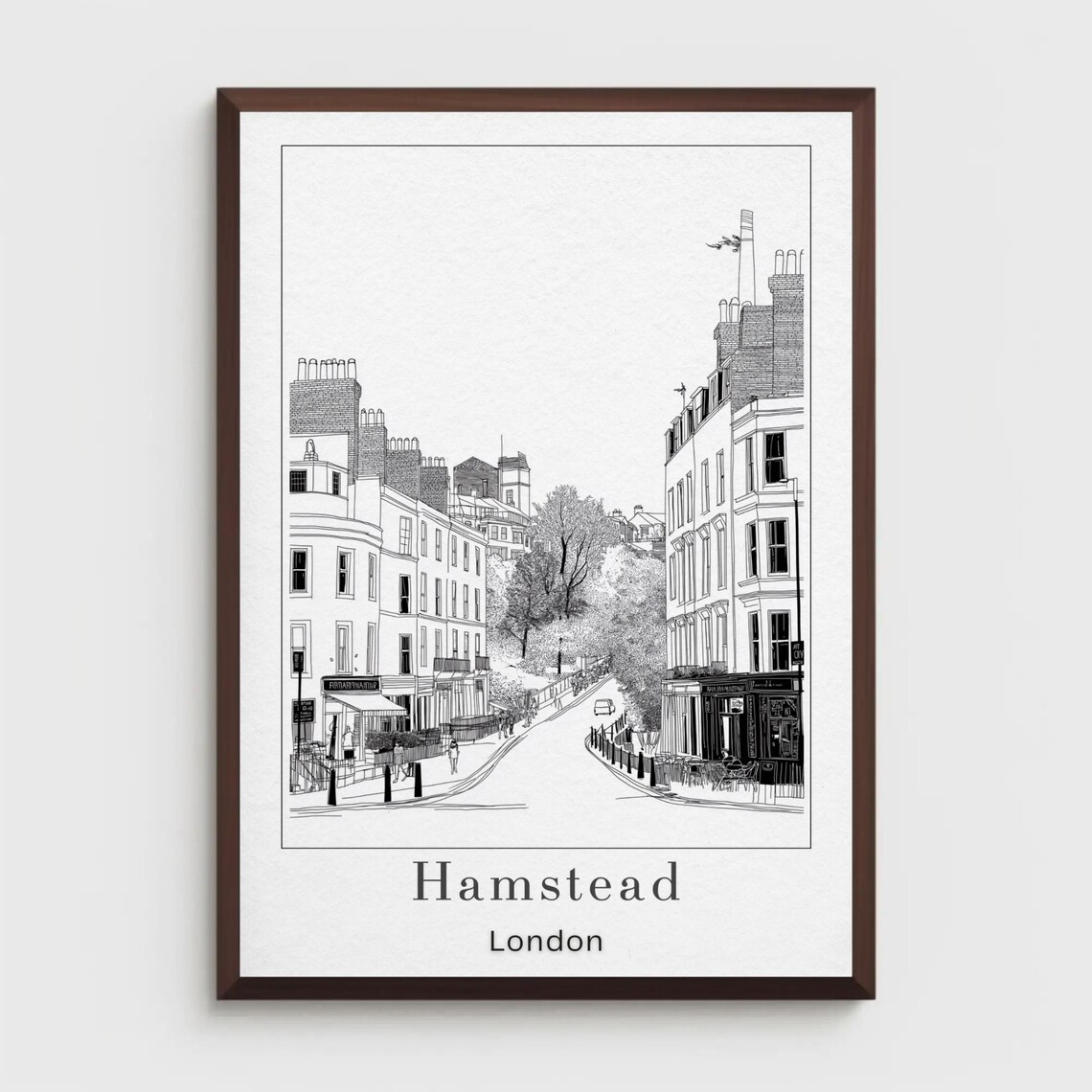 Hamstead London Black and White Fine Line City Street Art Print