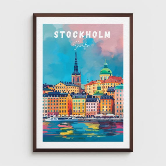 Retro Stockholm Travel Poster Sweden Wall Art Print