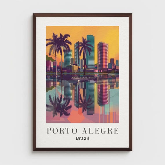 Porto Alegre Brazil Poster Retro Travel Print Usina Do Gasmetro Waterfront Building