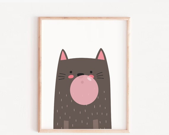 Cat Nursery Art for Girls, Kids Room Art Print