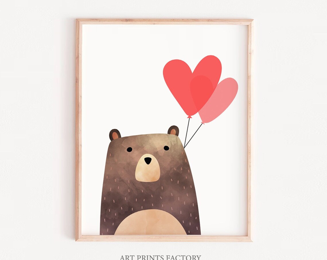 Valentines Bear Love Day Art Print, Kids Decor