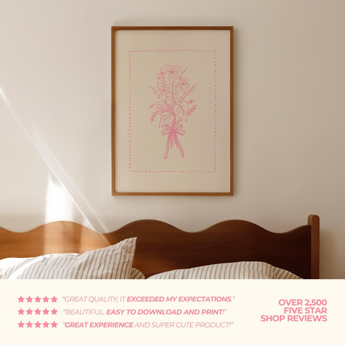 Pink Wildflower Bouquet Line Art Bow Botanical Coquette Poster - Image 2