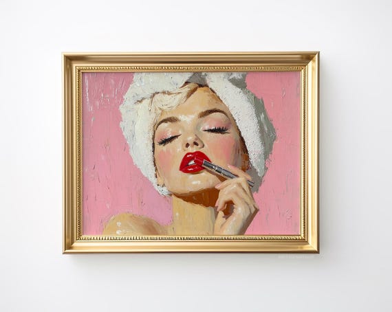 Pink Wall Art Prints Vintage Oil Painting Girly Wall Decor Bedroom Posters Aesthetic Glam Room Prints Bathroom Art Retro