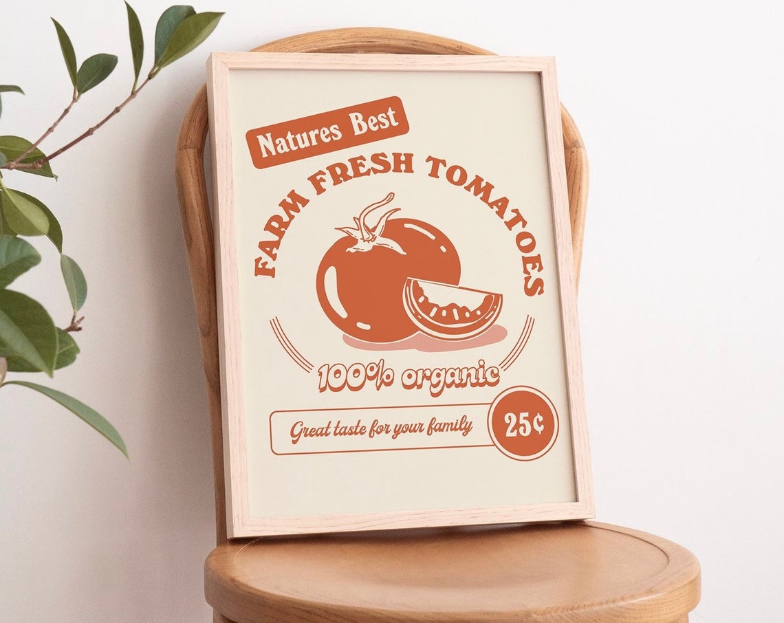 Farm Fresh Tomatoes Vintage Organic Kitchen Retro Label Wall Art - Image 3