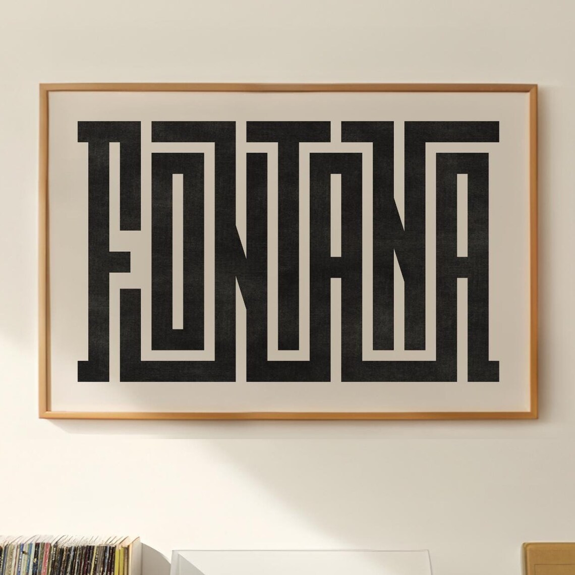 Fontana California City Bold Maze Block Letters Black White Art Poster