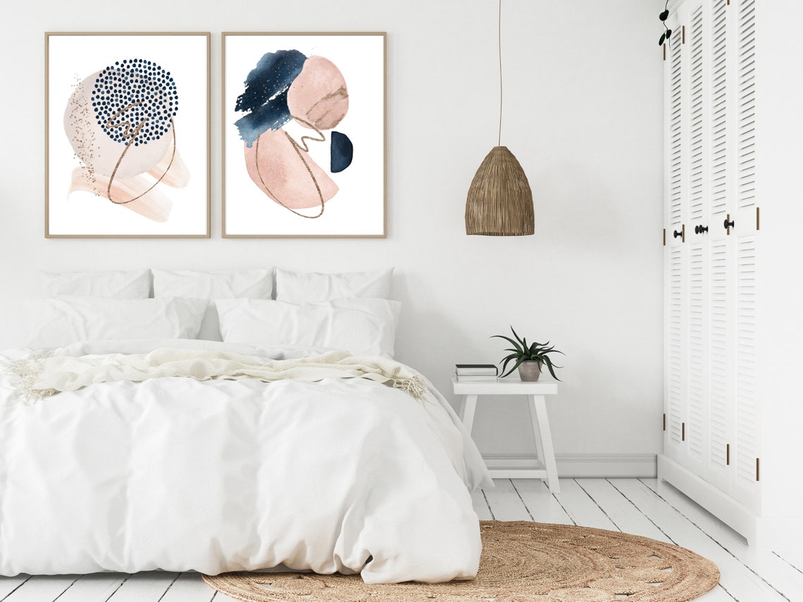 Navy Dots Beige Blush Pink Neutral Abstract Watercolor Art Poster - Image 2