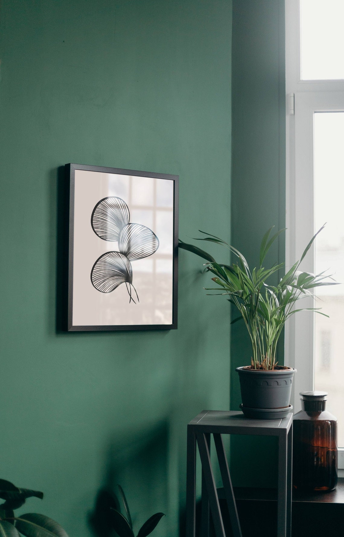 Modern Black Line Leaf Trio Botanical Minimalist Beige Wall Poster - Image 4