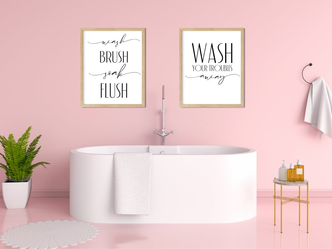 Wash Brush Soak Flush Black and White Bathroom Script Poster - Image 2
