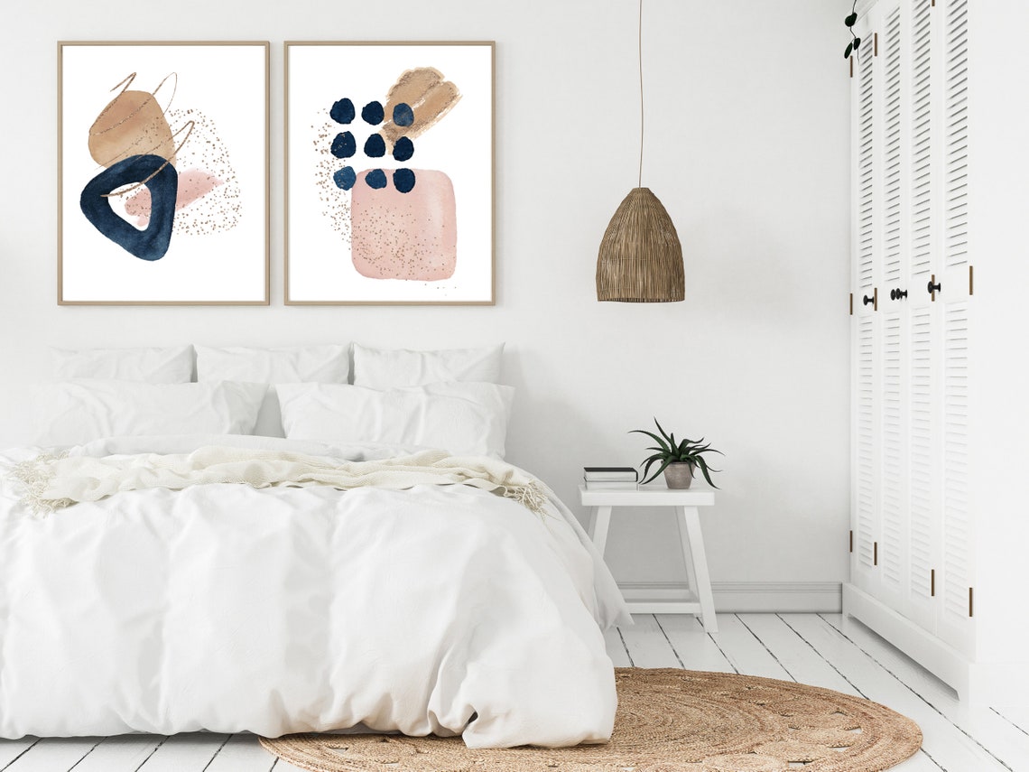 Tan Navy Blush Pink Gold Glitter Neutral Abstract Shapes Poster - Image 3