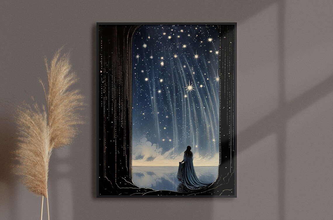 Woman Under The Stars, Vintage Celestial Art Print