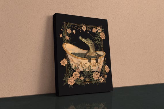 Art Nouveau Crocodile Bath Art Print, Whimsical Decor