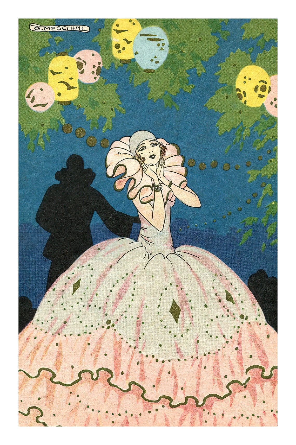 Pierrot Lady in a Pink Gown Under Glowing Paper Lanterns Poster - Image 2