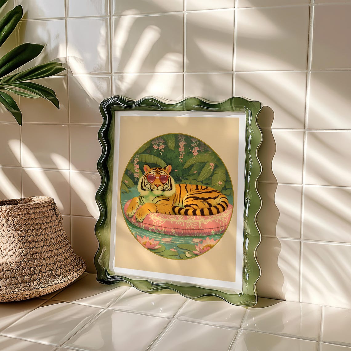 Cool Tiger With Sunglasses Floating on a Pink Pool Float Poster - Image 3