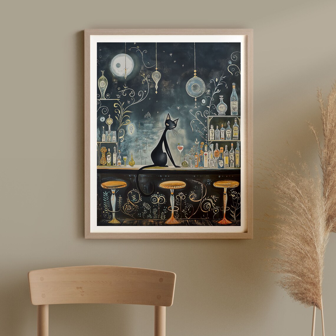 Black Cat In A Bar, Vintage Art Nouveau Print - Image 3