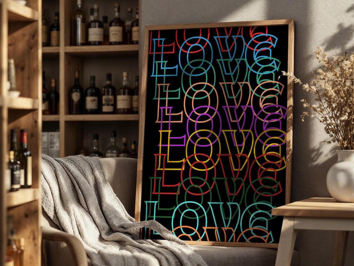 Love Rainbow Heart Poster, Living Room Decor