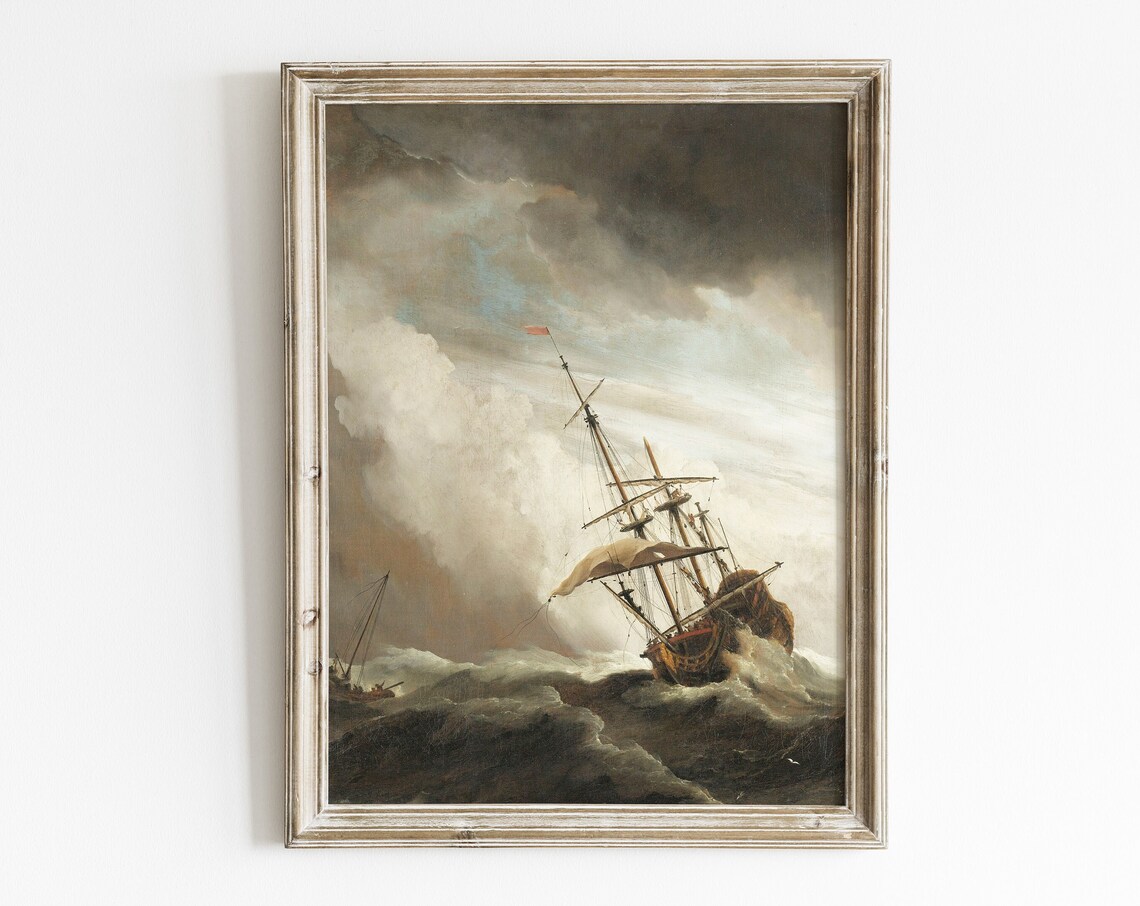 Vintage Sailing Painting, Moody Sea Art Print