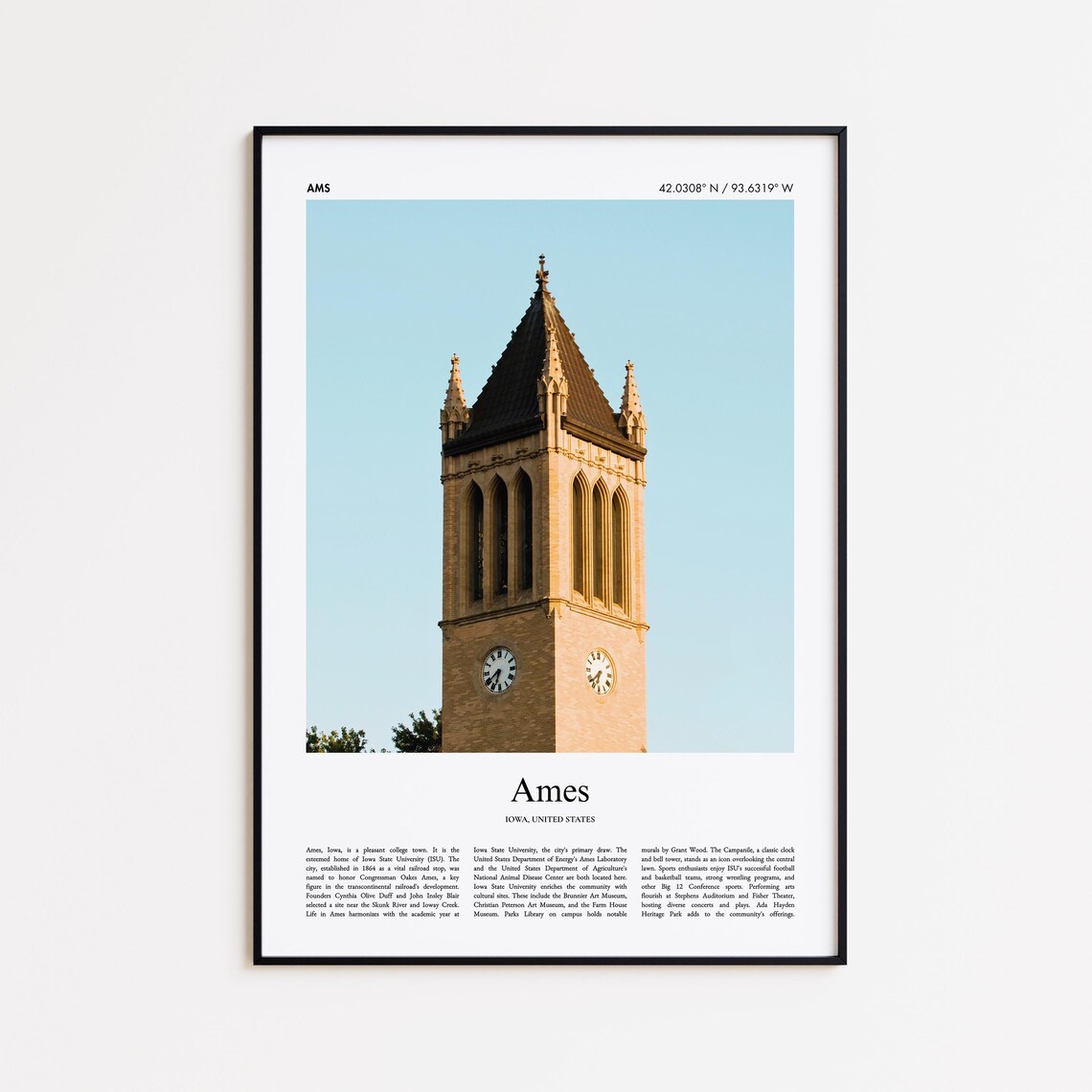 Ames Color Print Real Photo Poster Travel Gift Iowa United States Usa Minimal City