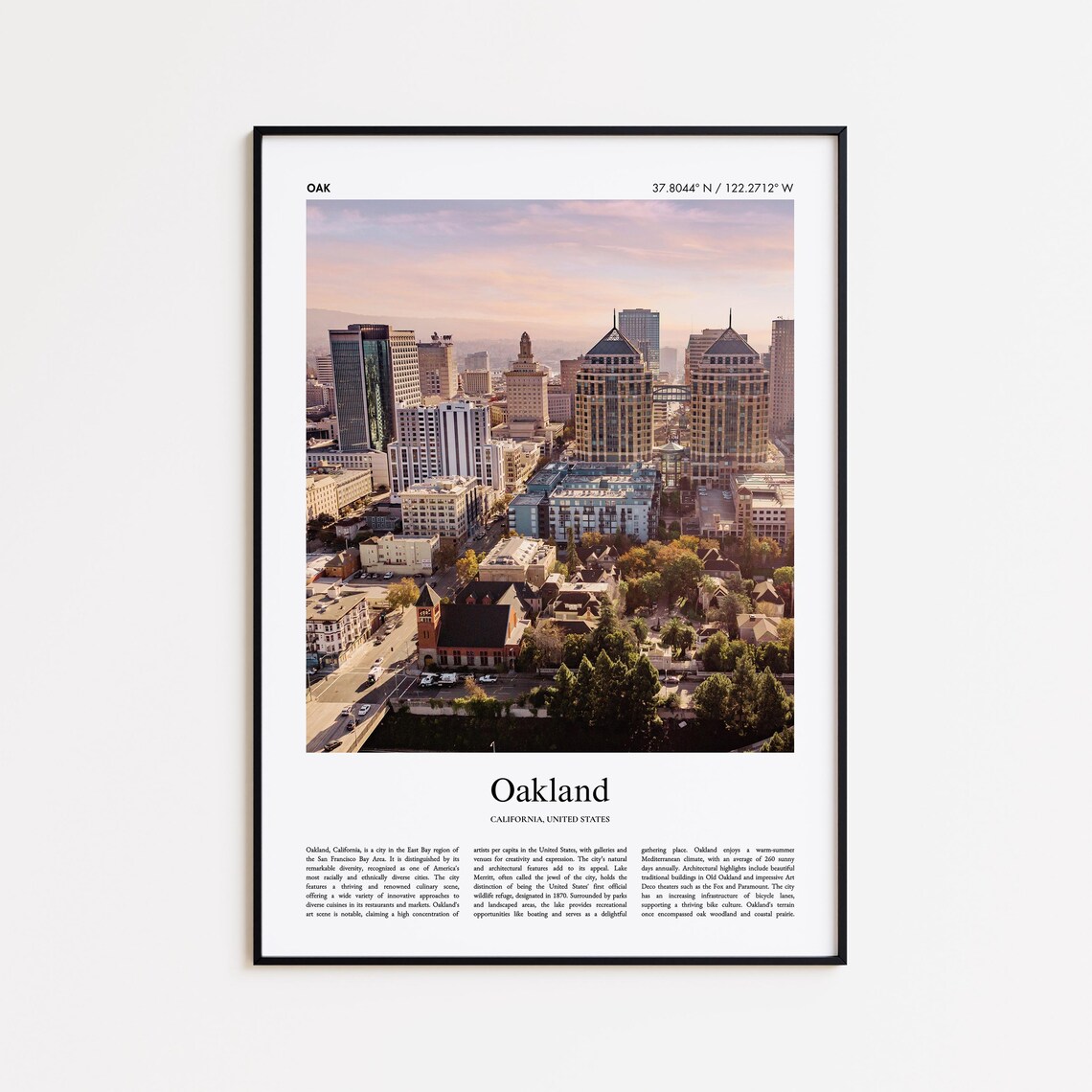 Oakland California Downtown Skyline Sunset Aerial Photo Poster