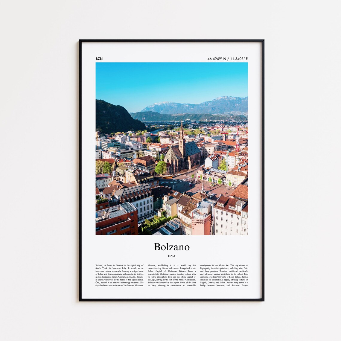Bolzano Italy Alpine Old Town City Aerial View Minimalist Poster