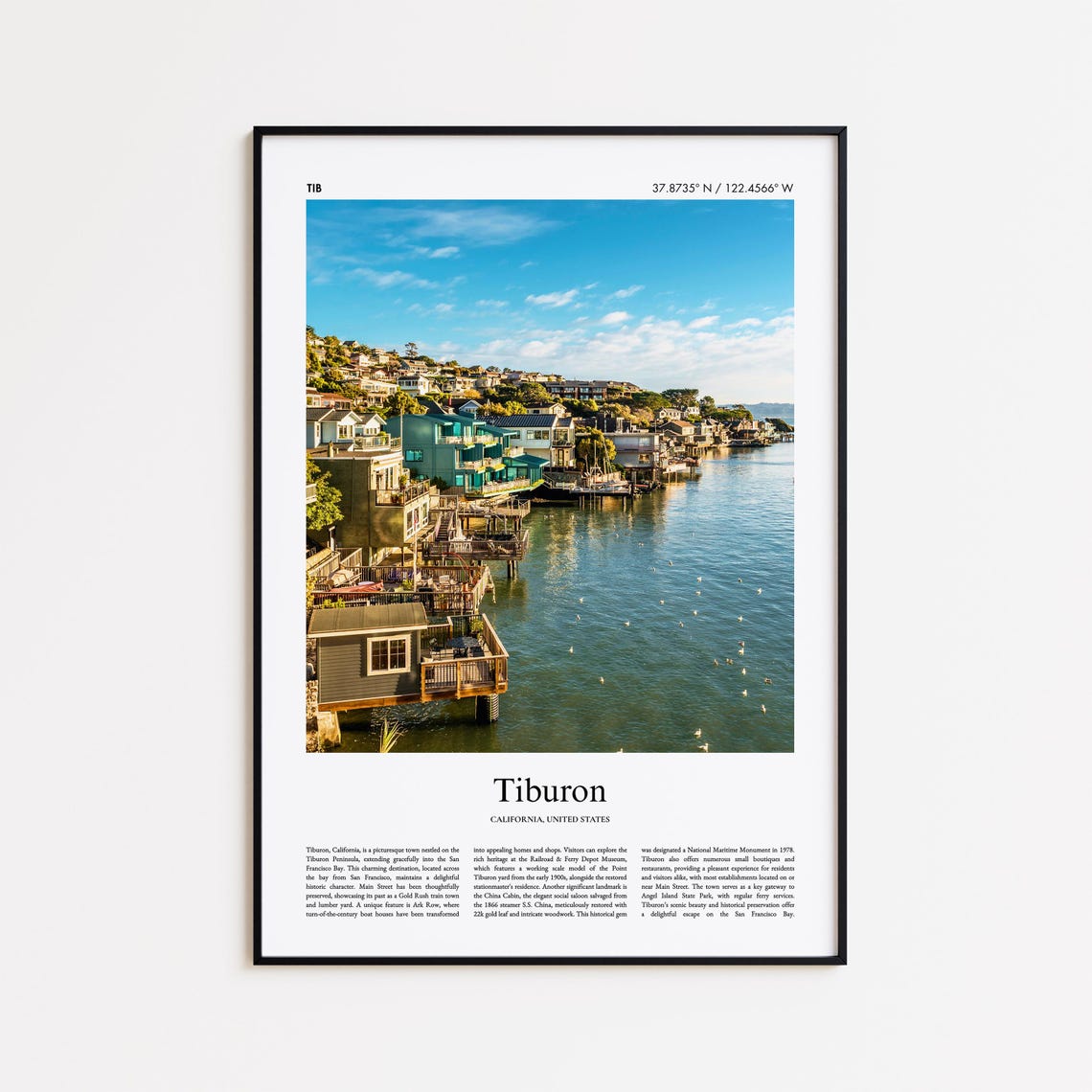 Tiburon California Waterfront Bay View Color Travel Photo Poster