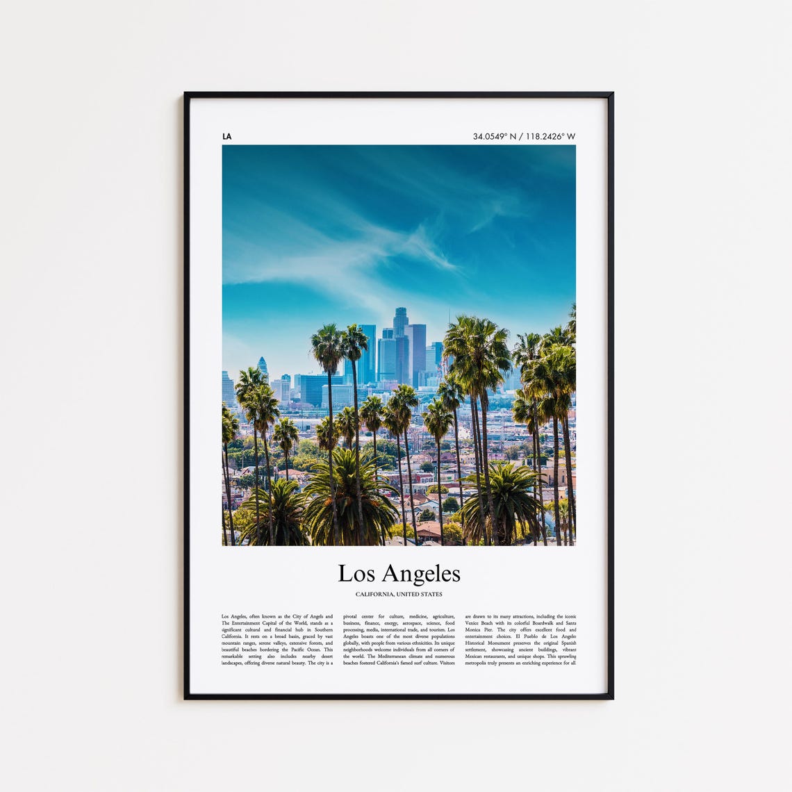 Los Angeles California Palm Trees Downtown Skyline Photo Poster