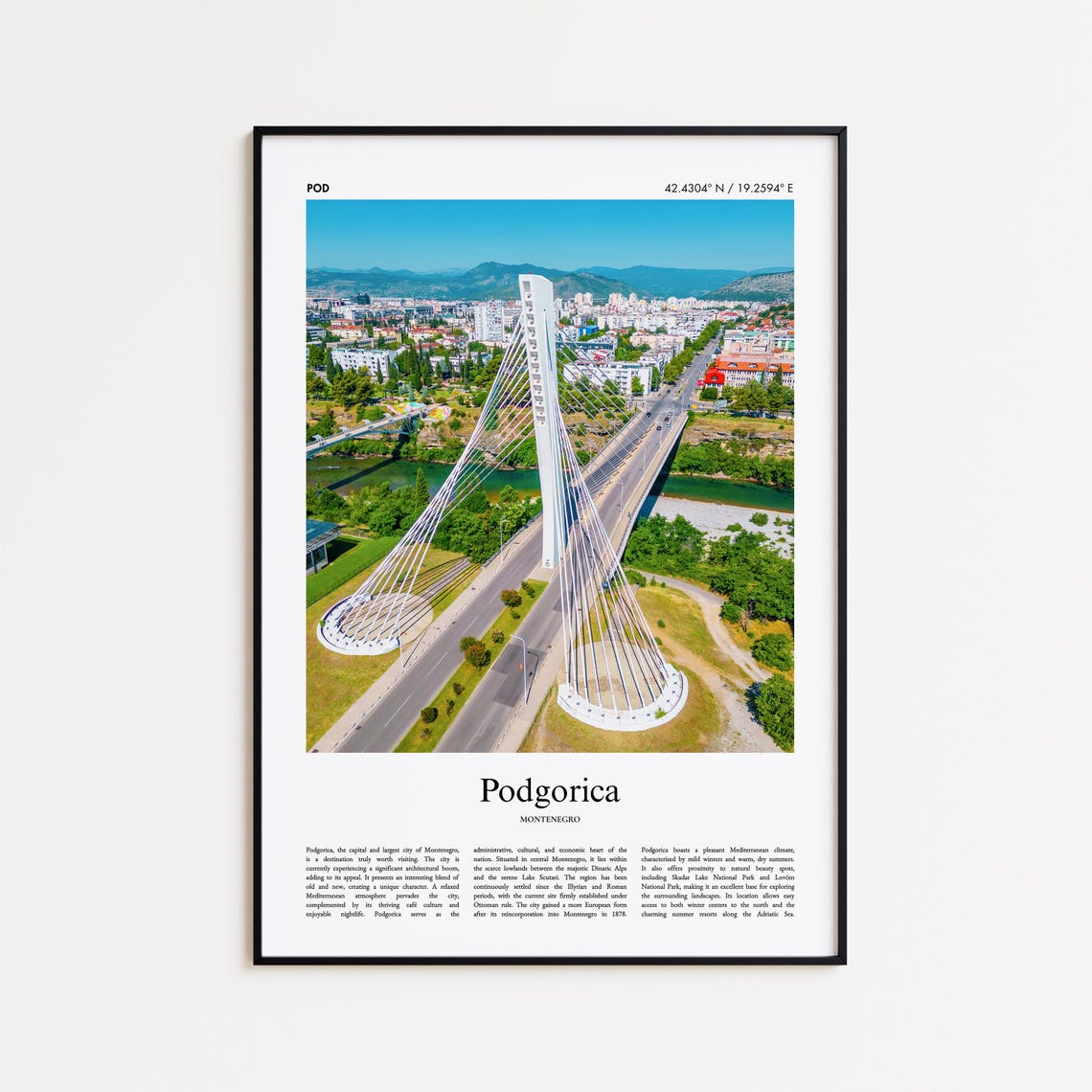 Podgorica Montenegro Millennium Bridge Aerial River City Poster