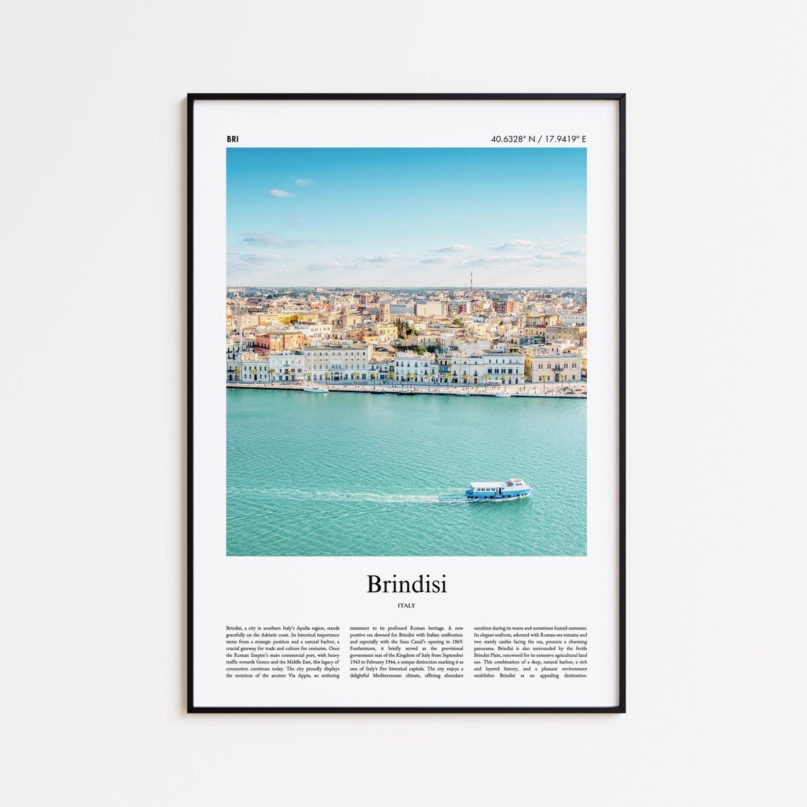Brindisi Italy Turquoise Harbor Waterfront Travel Photo Poster