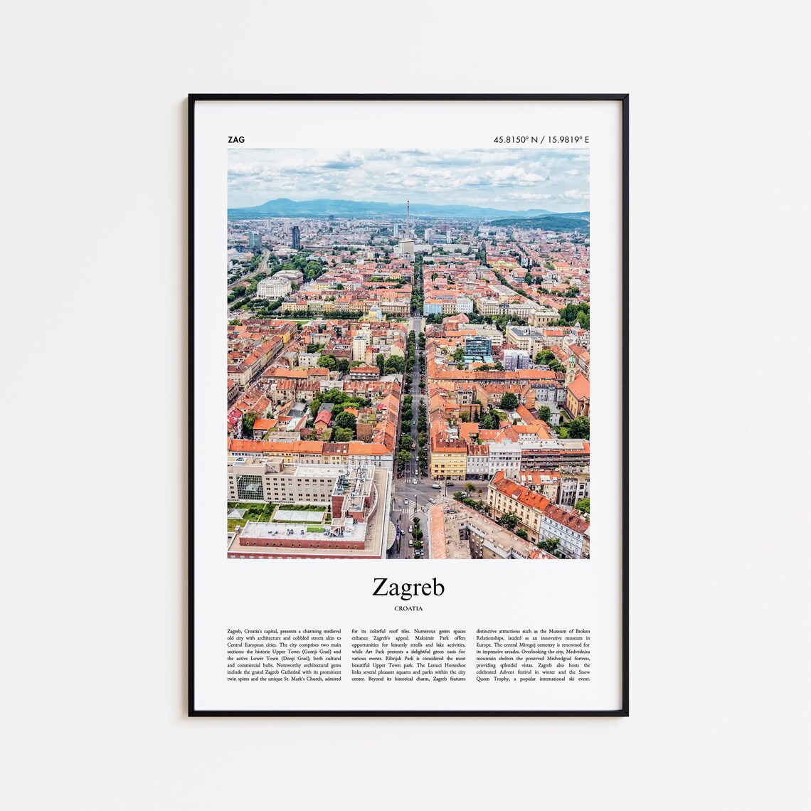 Zagreb Croatia Aerial Red Rooftop Old Town City Panorama Poster