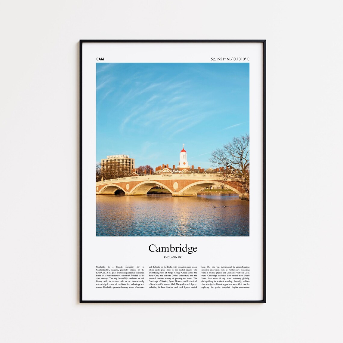 Cambridge England University Bridge Over River Cam Travel Poster