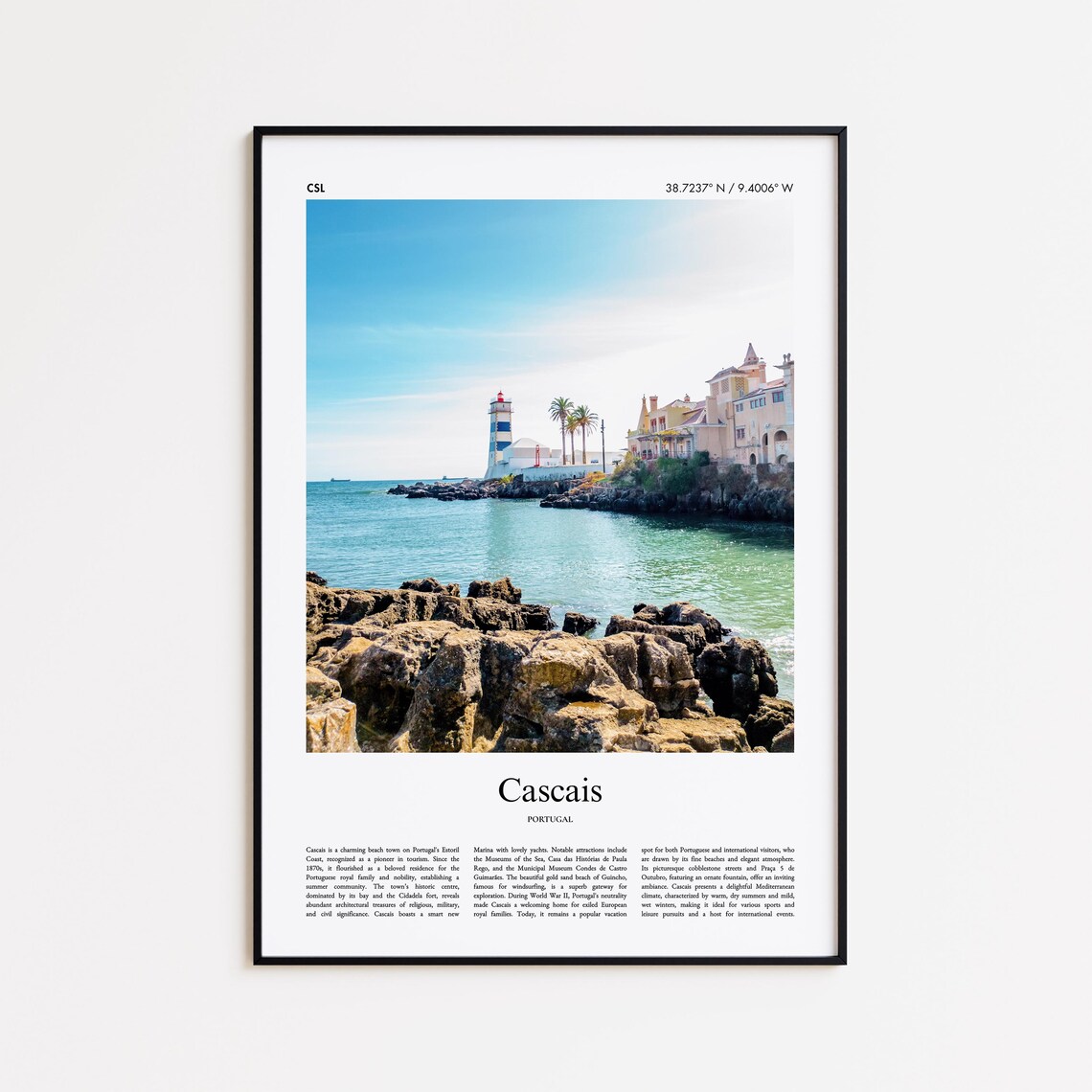 Cascais Portugal Lighthouse Coast Minimal Travel Photo Poster