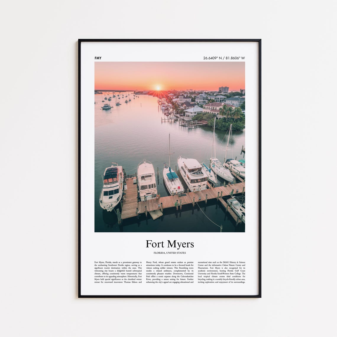 Fort Myers Florida Marina Sunset Boats Waterfront Photo Poster