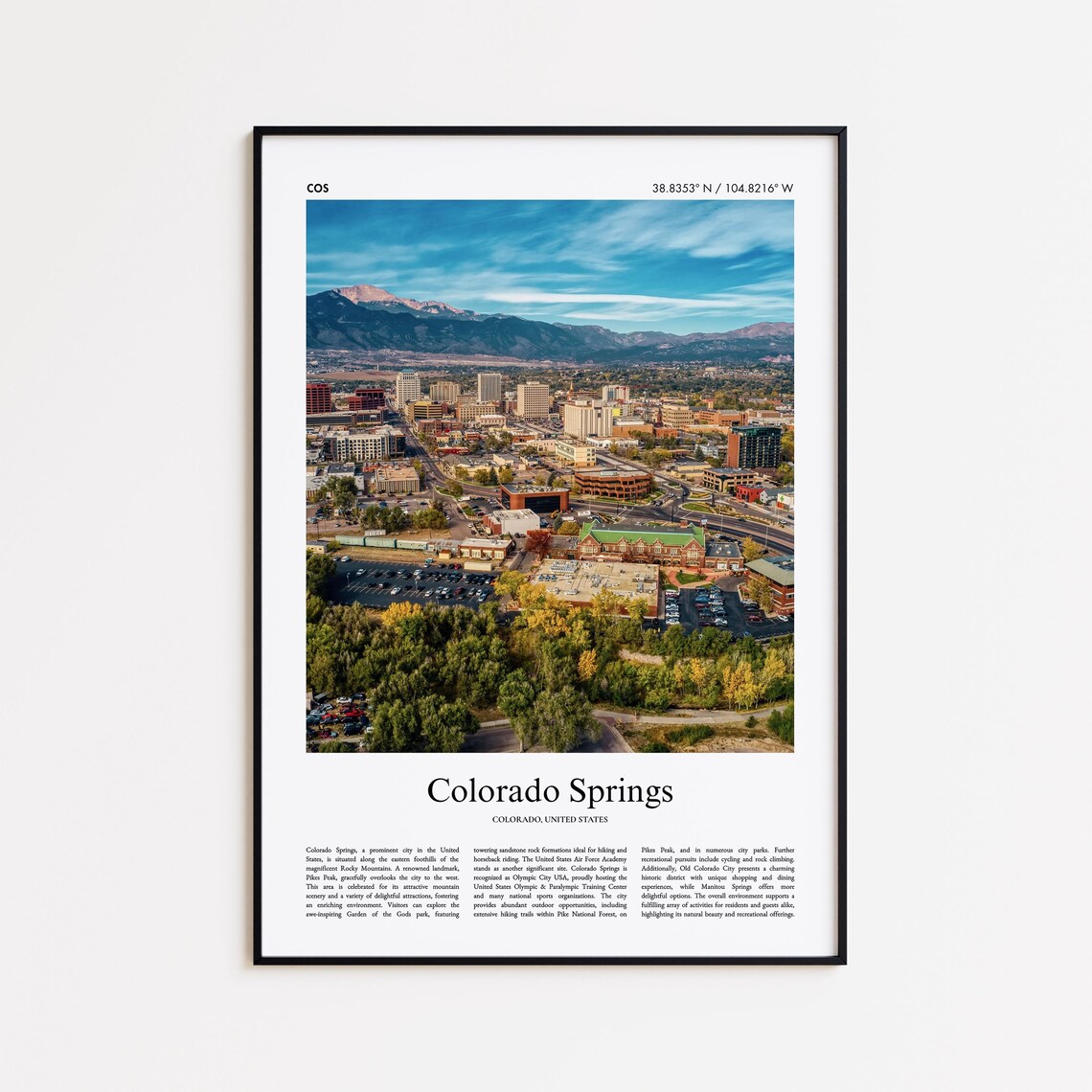 Colorado Springs Colorado Pikes Peak View Minimal Photo Travel Poster
