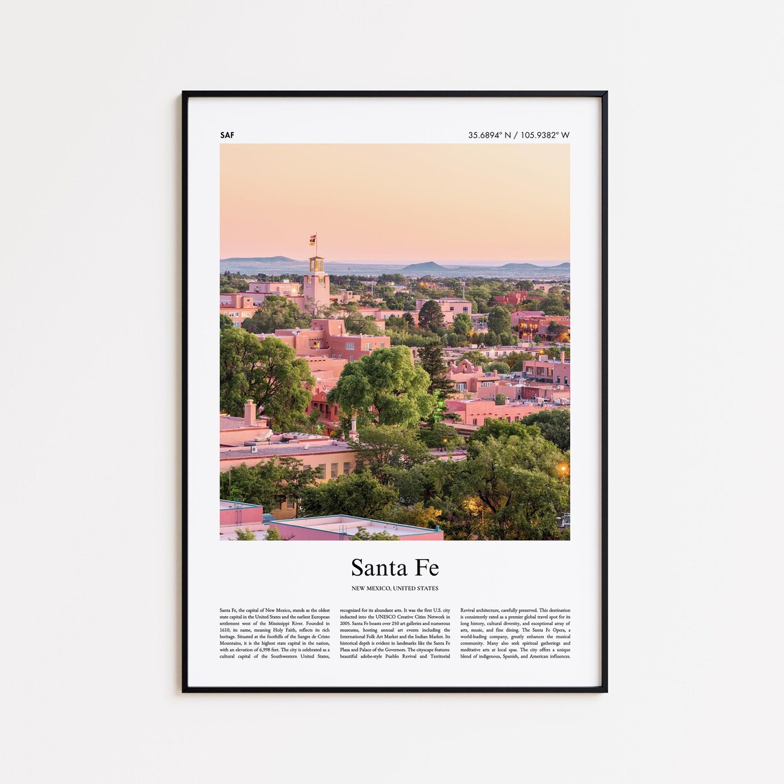 Santa Fe New Mexico Adobe Old City Sunset Skyline Photo Poster