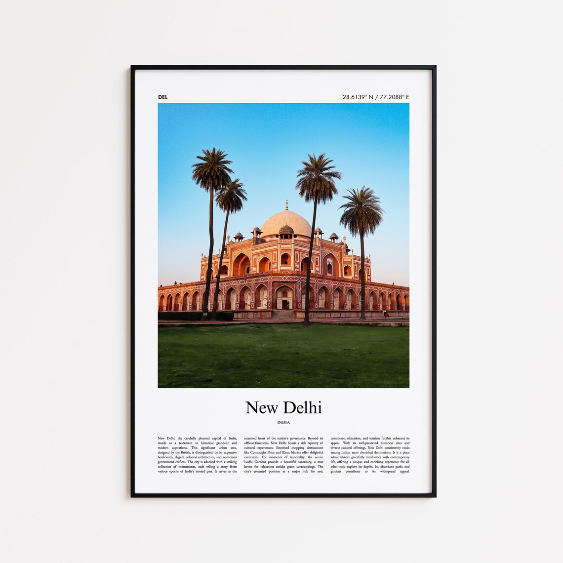New Delhi Red Sandstone Mughal Tomb Palms India Historic Travel Poster
