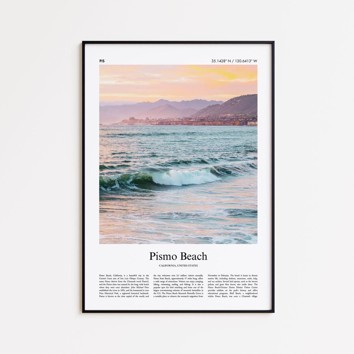 Pismo Beach California Sunset Wave Color Travel Photo Poster