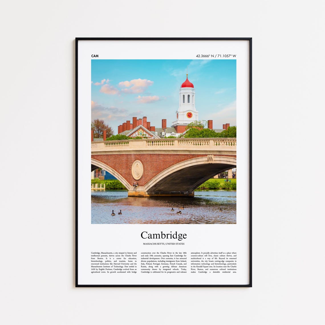 Cambridge Massachusetts Charles River Bridge Minimalist Photo Poster
