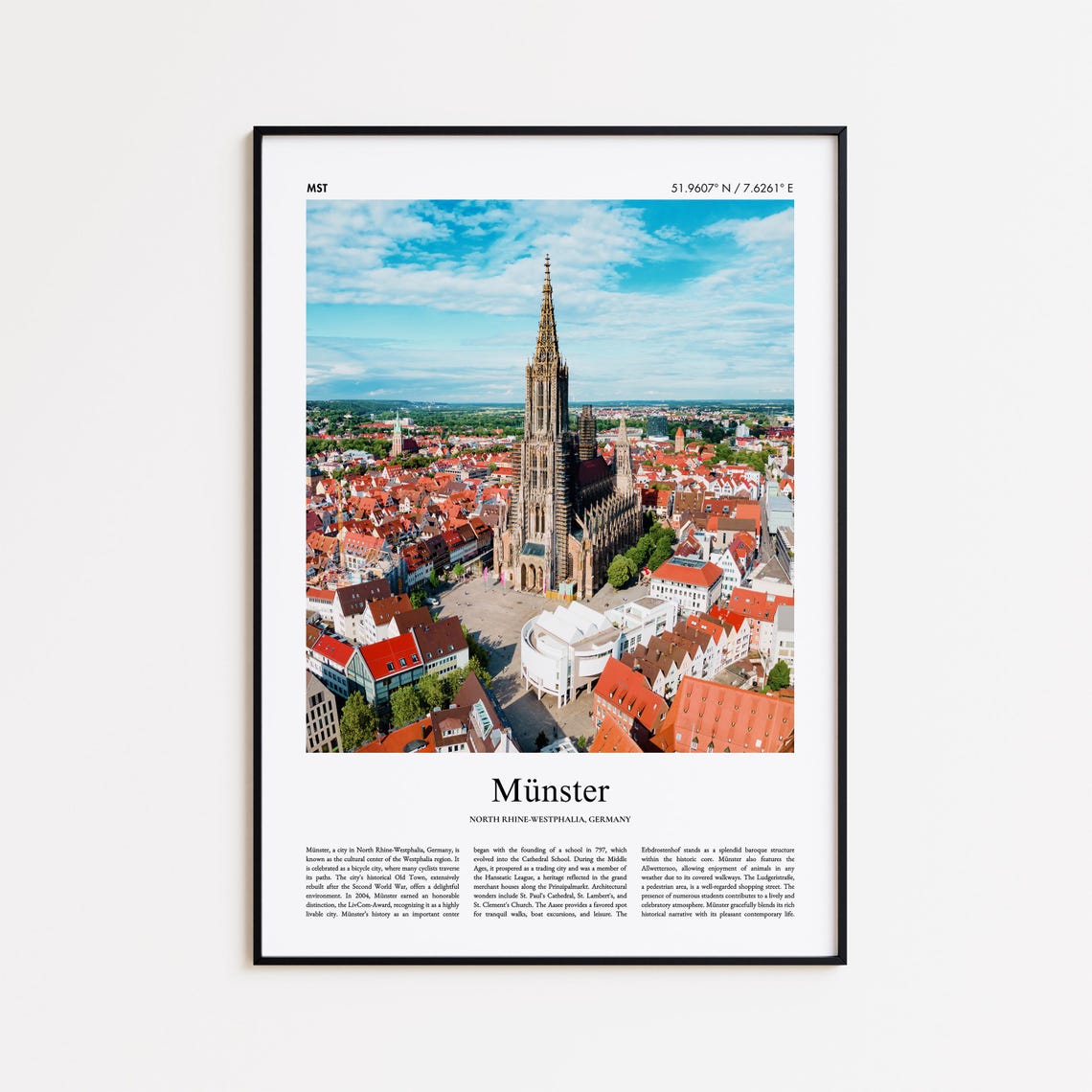 Münster Germany Gothic Cathedral Aerial Minimal City Photo Poster