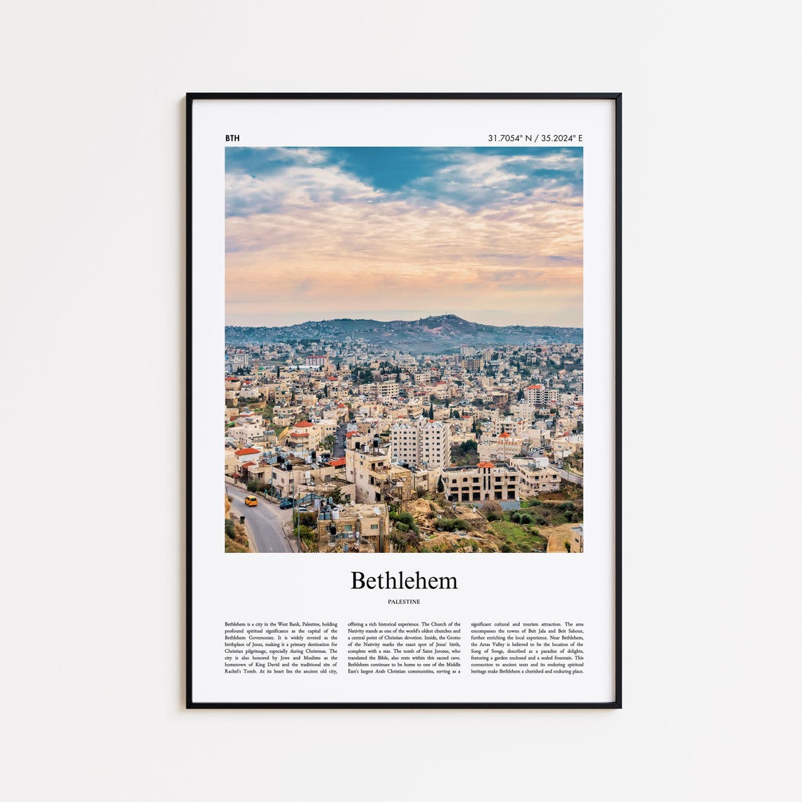 Bethlehem Palestine Old City Hillside Sunset View Travel Poster