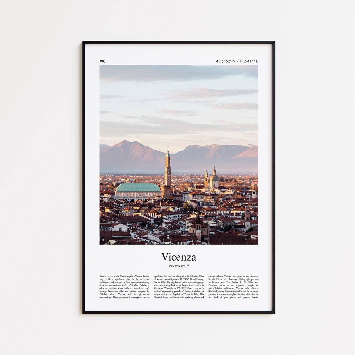 Vicenza Color Print Travel Poster, Veneto Italy