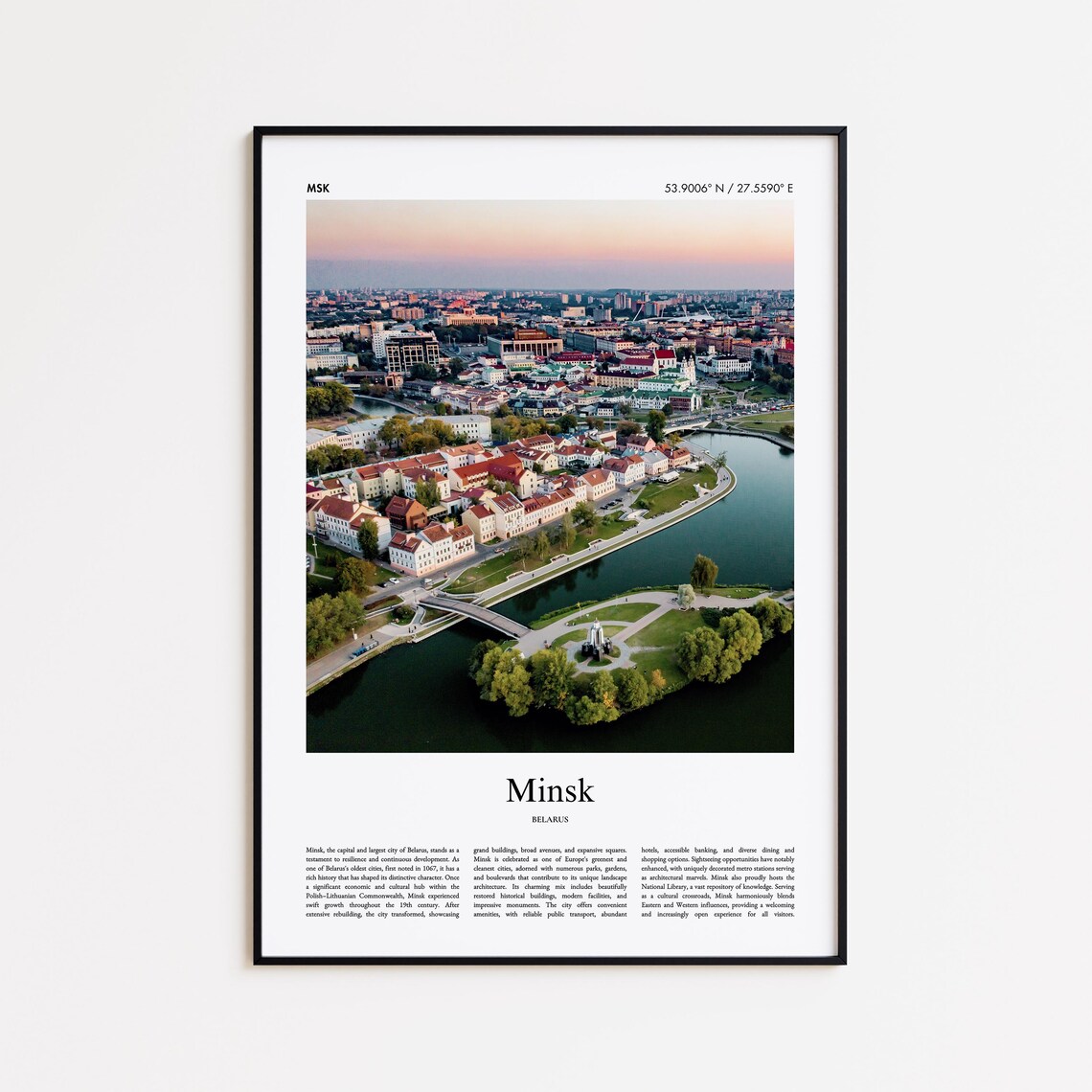 Minsk Belarus Historic Capital City River Aerial Travel Photo Poster