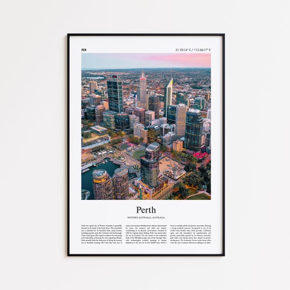 Perth Color Print Real Photo Poster Travel Gift Western Australia Minimal City