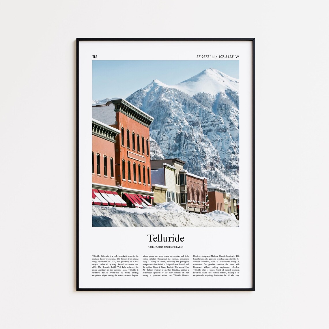 Telluride Colorado Snowy Main Street Mountain Travel Photo Poster